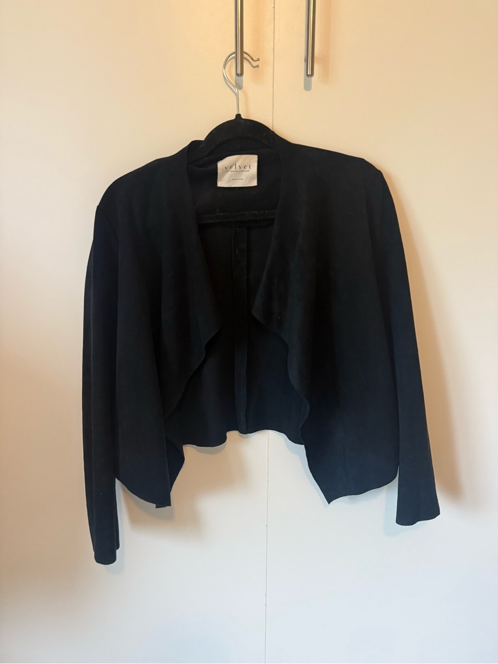 Women Velvet Black Open-Front Jacket, size Small